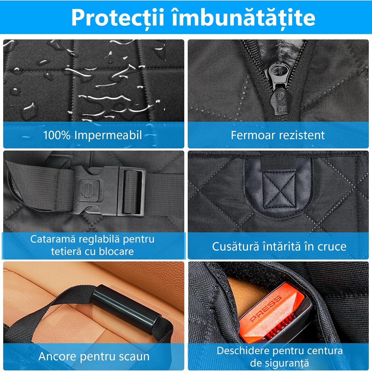 Husa scaune auto protectie si transport animale extinsa NextWave®️, insertie 3 placi pentru caini, pisici de toate taliile – imaginea 8