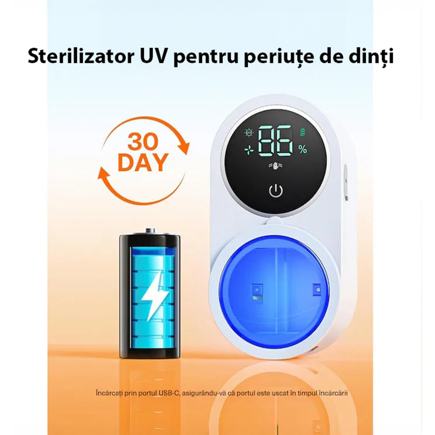 Sterilizator UV Portabil pentru 2 Periute de Dinti BeGenius ®, Suport Periute Dinti Inteligent cu Functie de Uscare, Senzor – imaginea 8