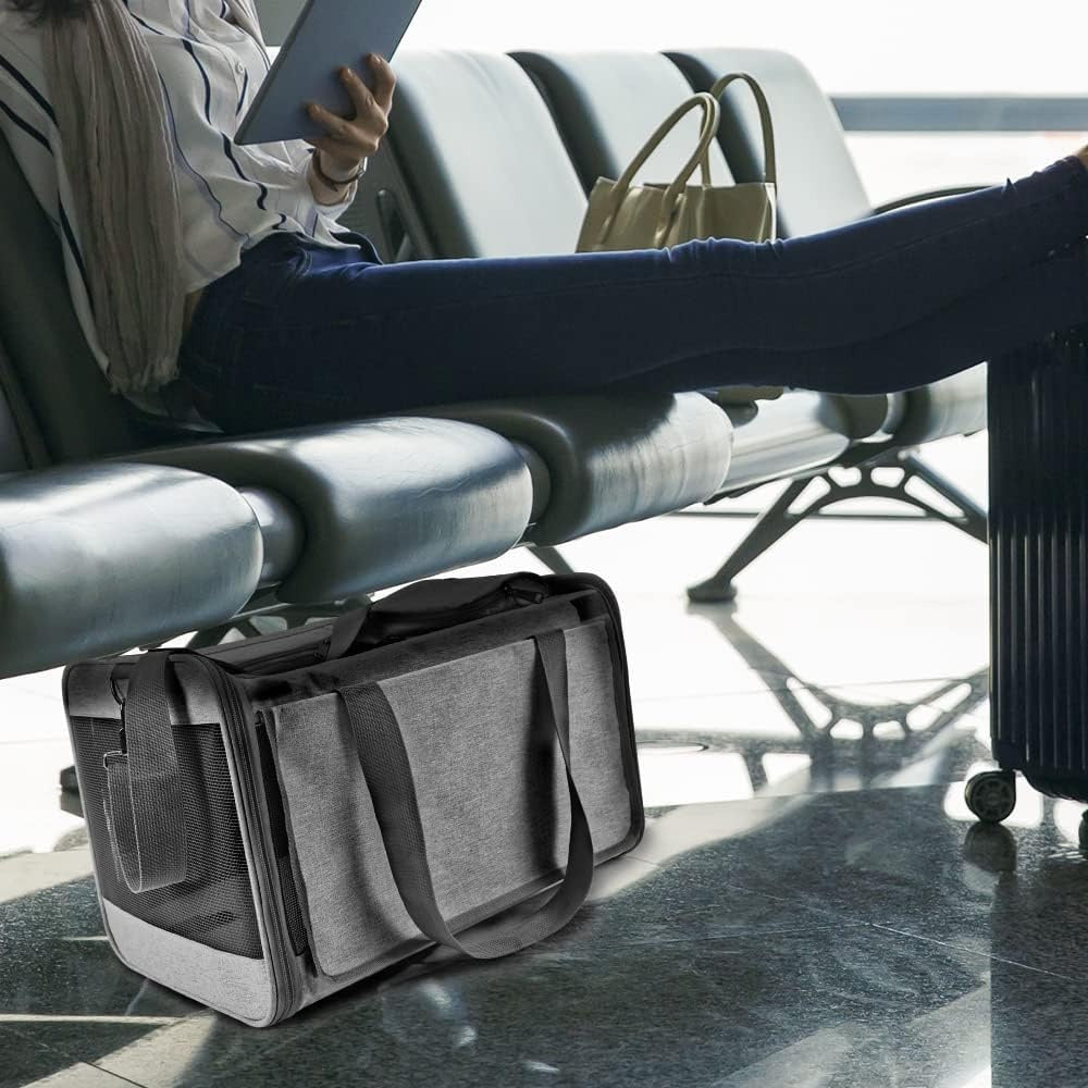 Geanta pentru transport animale mici NextWave®, pisica, caine, iepure, din panza, 46x30x30, Baza rezistenta cu covoras, Usor – imaginea 8
