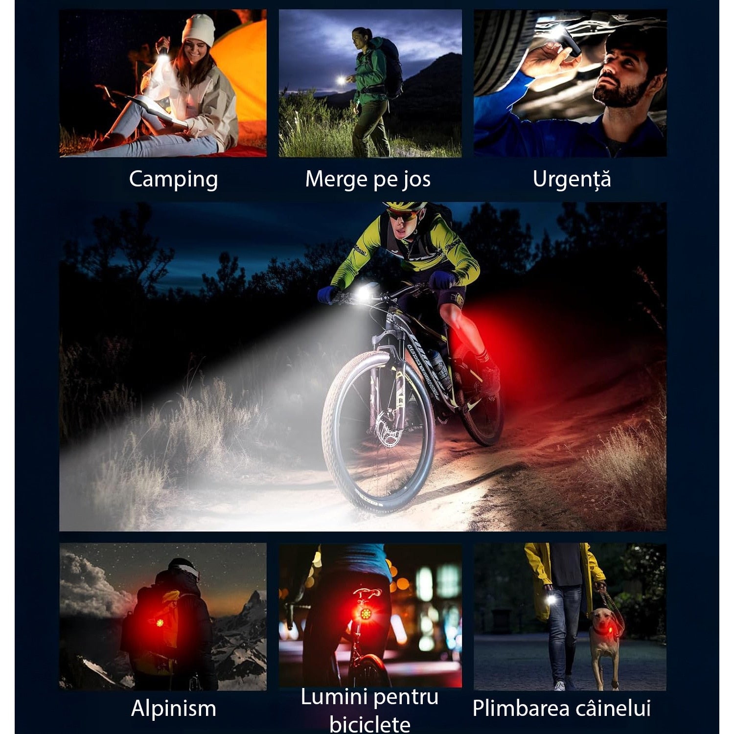 Set Lumini Bicicleta, Trotineta Fata Spate BeGenius®, Far si Stop Reincarcabil USB, Far 8 Moduri si Stop cu 7 Moduri de – imaginea 8