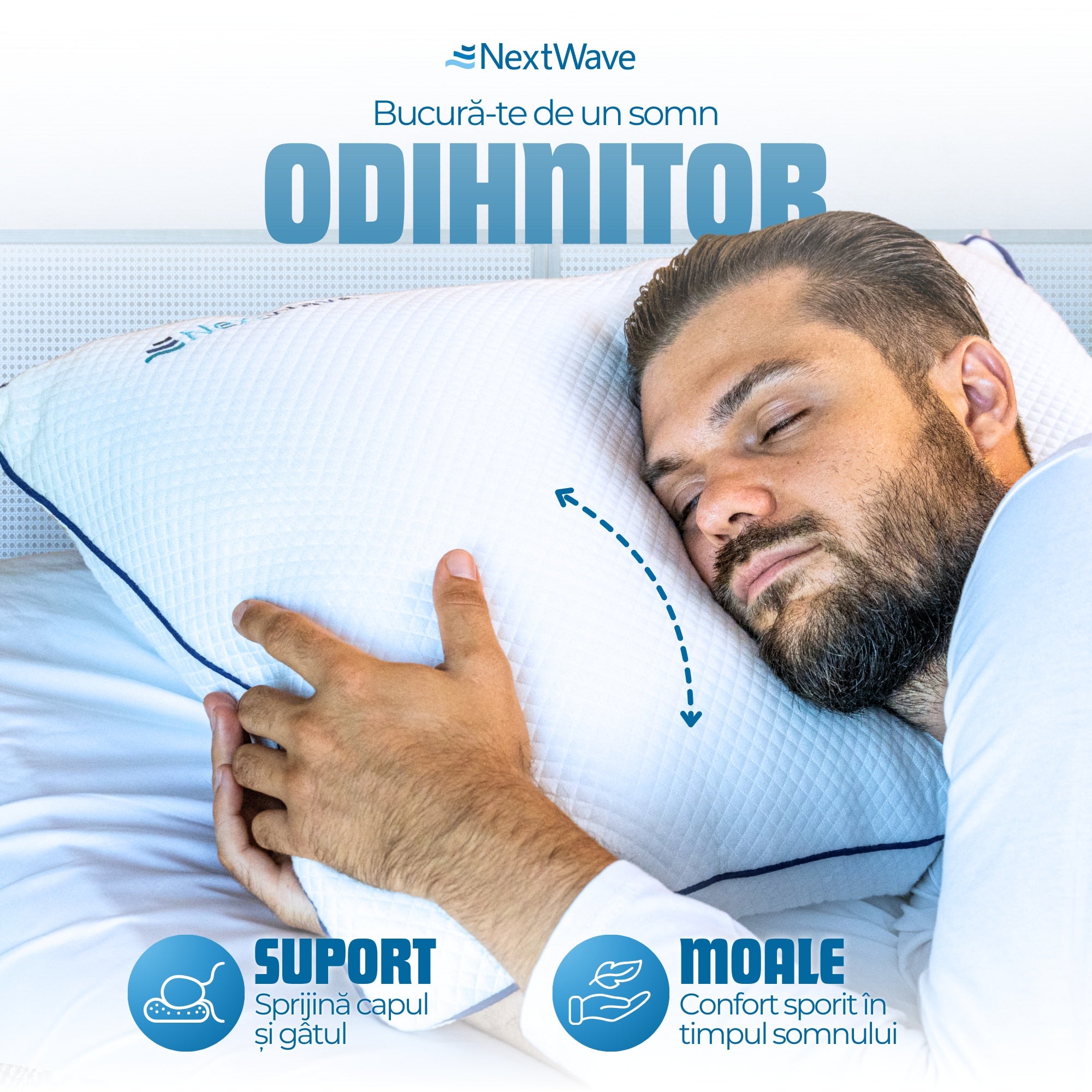 Set 2 perne ortopedice pentru dormit ajustabile NextWave™, Spuma cu Memorie Maruntita pentru Gat si Suport Cervical, 2 Zone – imaginea 8