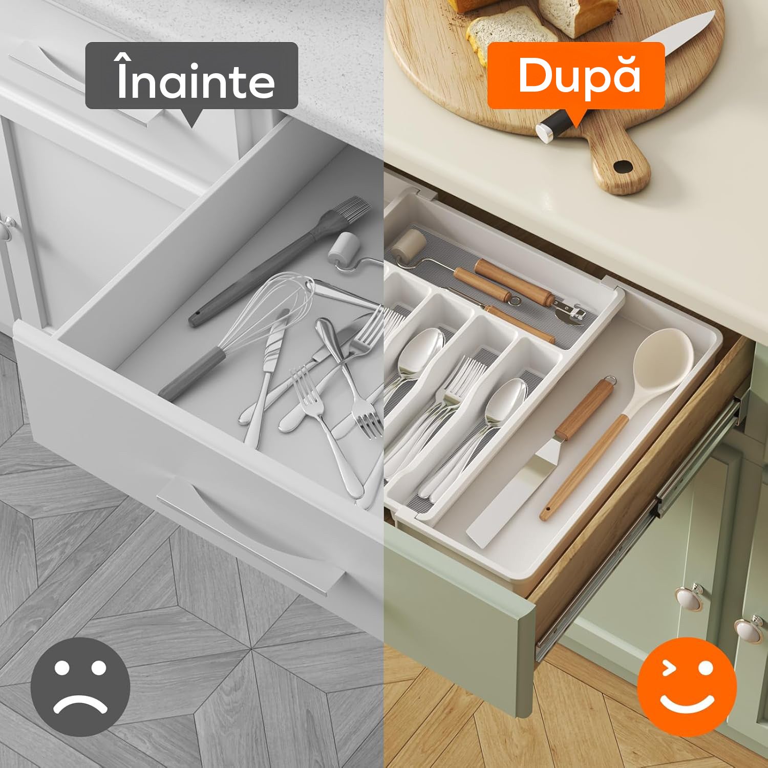 Organizator extensibil pentru tacamuri si ustensile de bucatarie NextWave® – suport sertar ajustabil 33–57 cm, cu 7–9 – imaginea 8