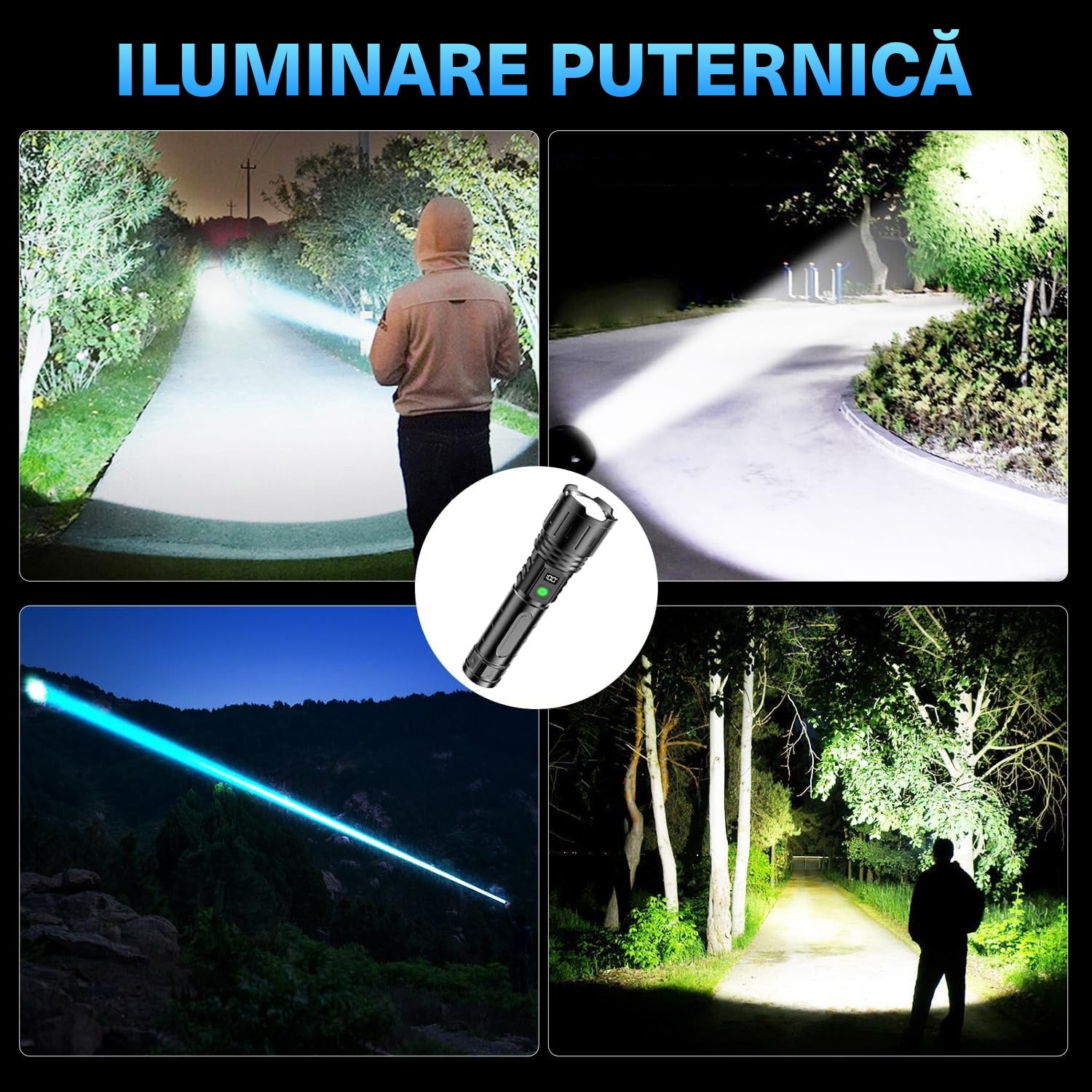 Lanterna BeGenius®, Focalizare Reglabila, 5 Moduri de Putere, LED P70, Baterie 5000 mAh, 2000lm, Iluminare Intensa pe Termen – imaginea 8