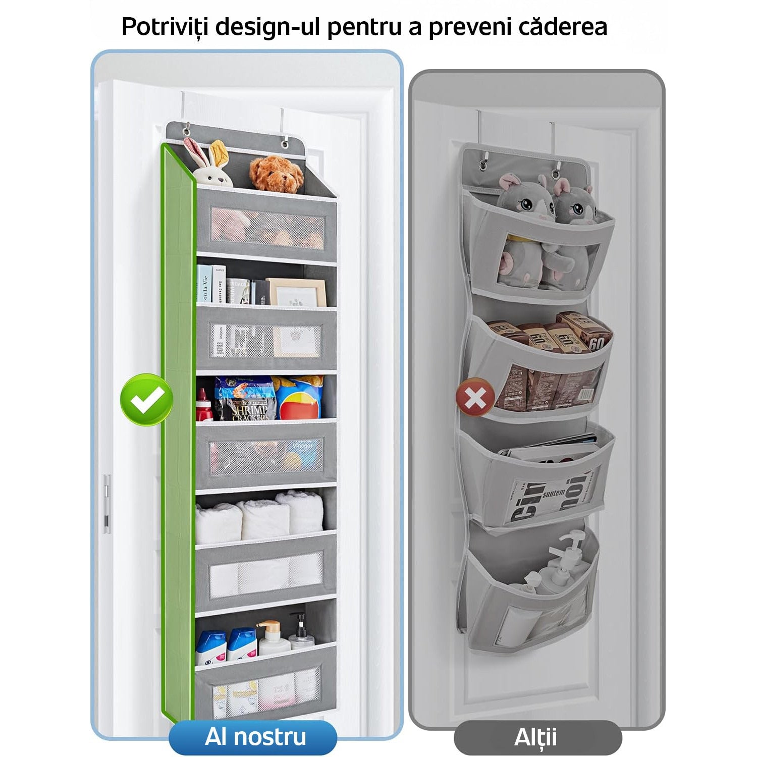 Organizator de usa NextWave®️, 5 compartimente, depozitare pe perete cu raft, material netesut, pliabil, spatiu de – imaginea 8