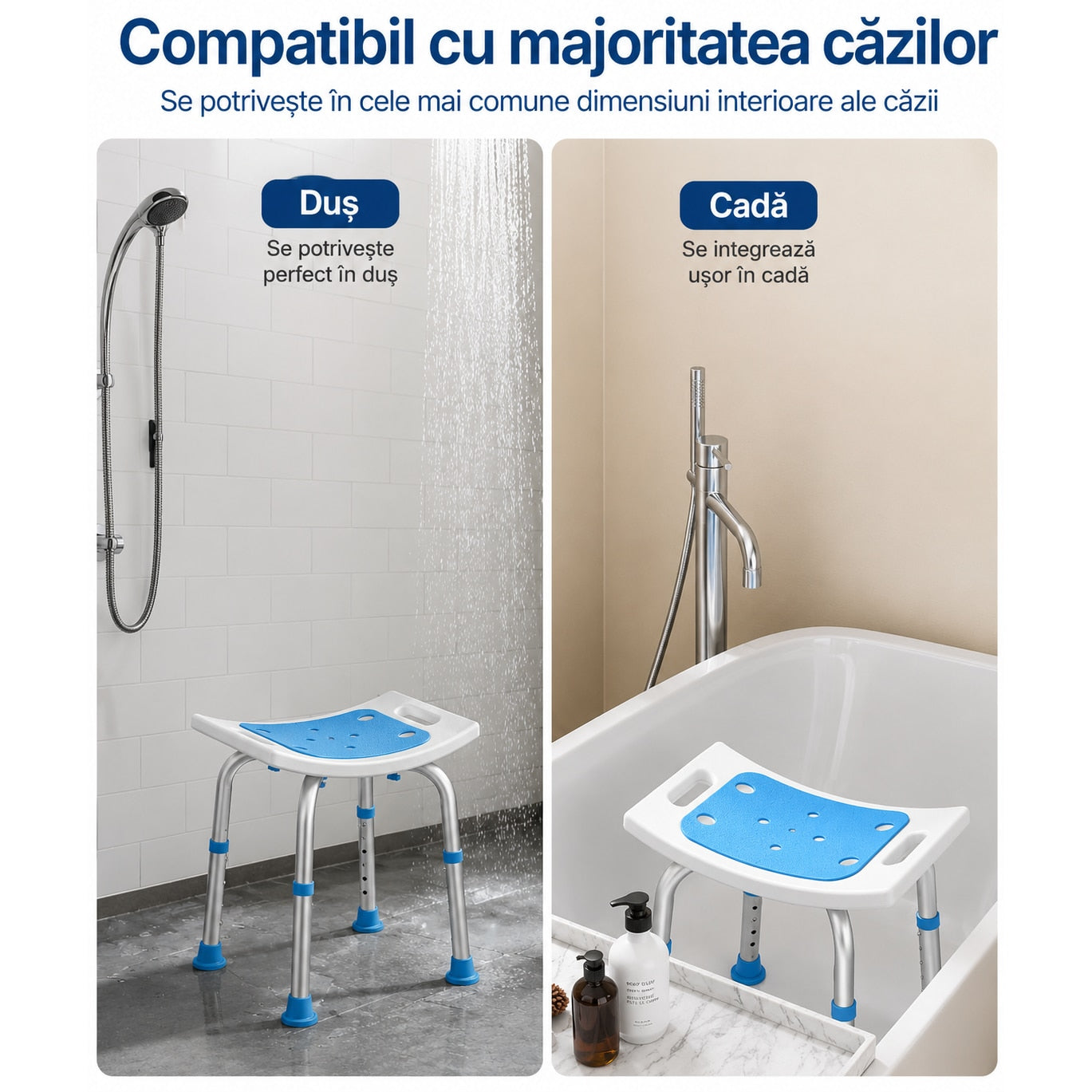 Scaun de dus NextWave® pentru baie si cada, reglabil pe inaltime, cadru rezistent din aluminiu, sezut confortabil, picioare – imaginea 8