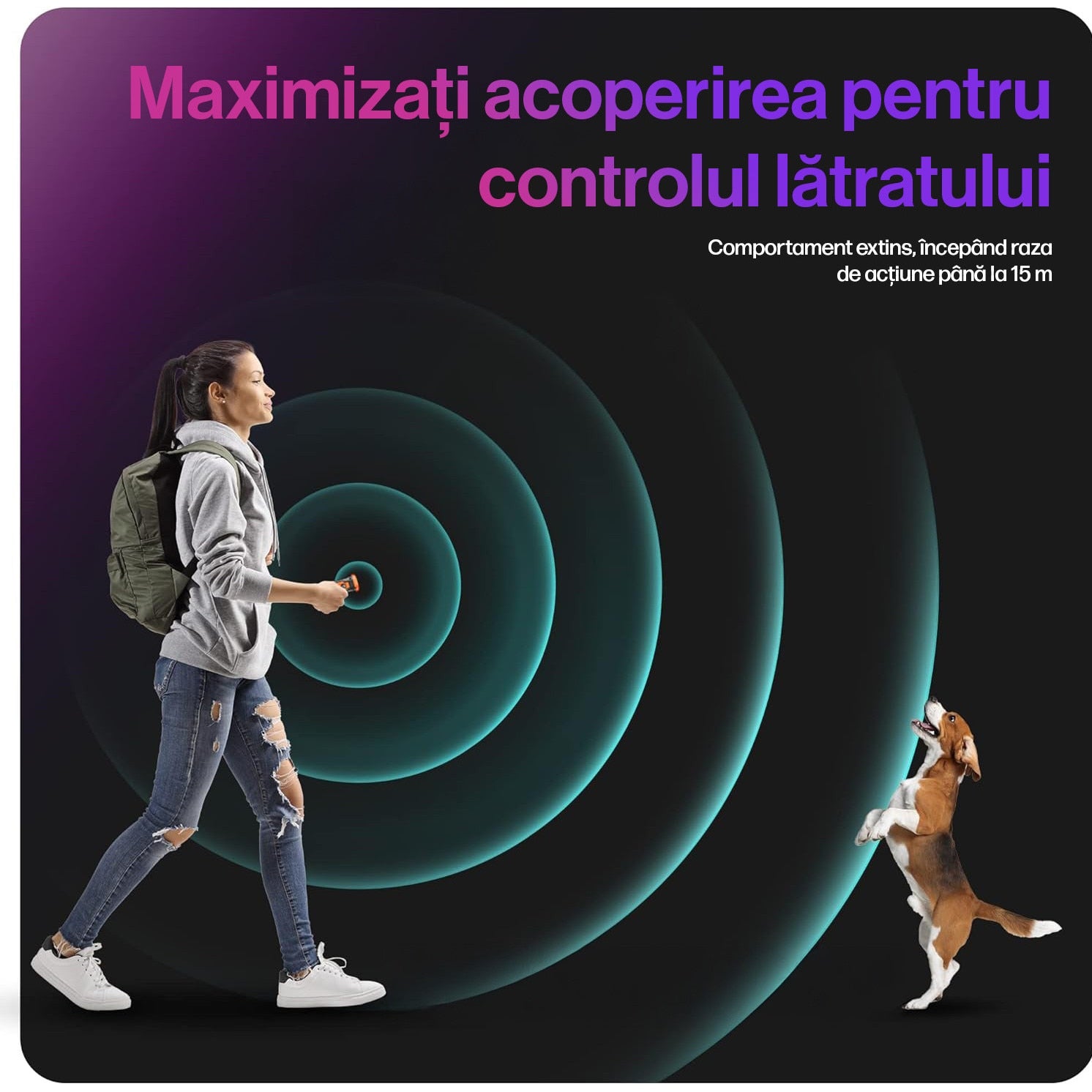 Dispozitiv antilatrat pentru caini, aparat cu ultrasunete si lanterna, 3 emitatoare sonice cu raza ultra-lung, descurajeaza – imaginea 8