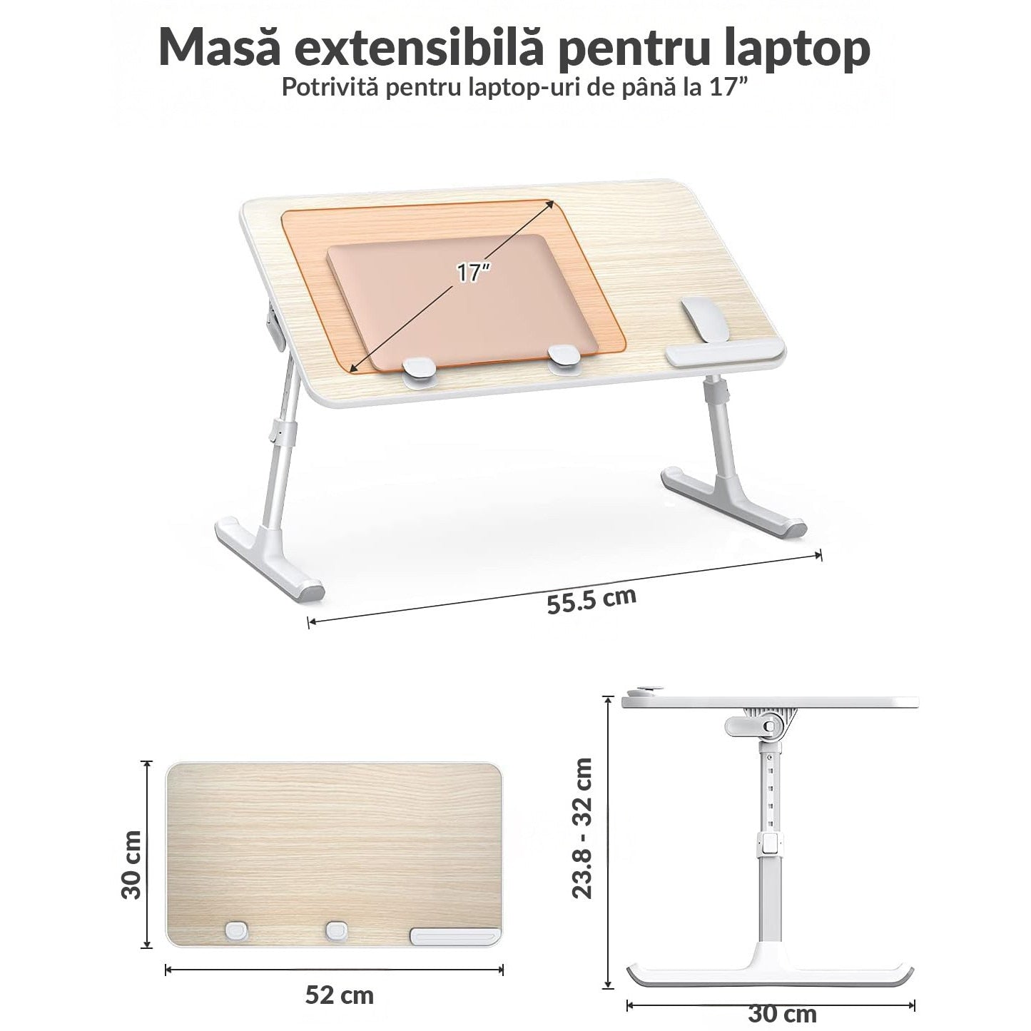 Masa pliabila pentru Laptop NextWave®️, pentru birou, pat sau canapea, 5 niveluri de inaltime si 4 unghiuri de inclinare – imaginea 8