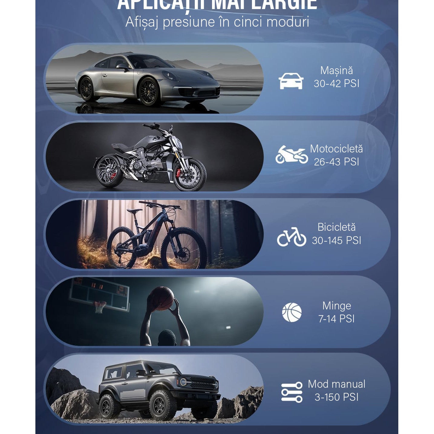 Compresor auto portabil digital NextWave®, baterie 7800 mAh reincarcabila, presiune 150 PSI, 4 moduri inteligente de – imaginea 8