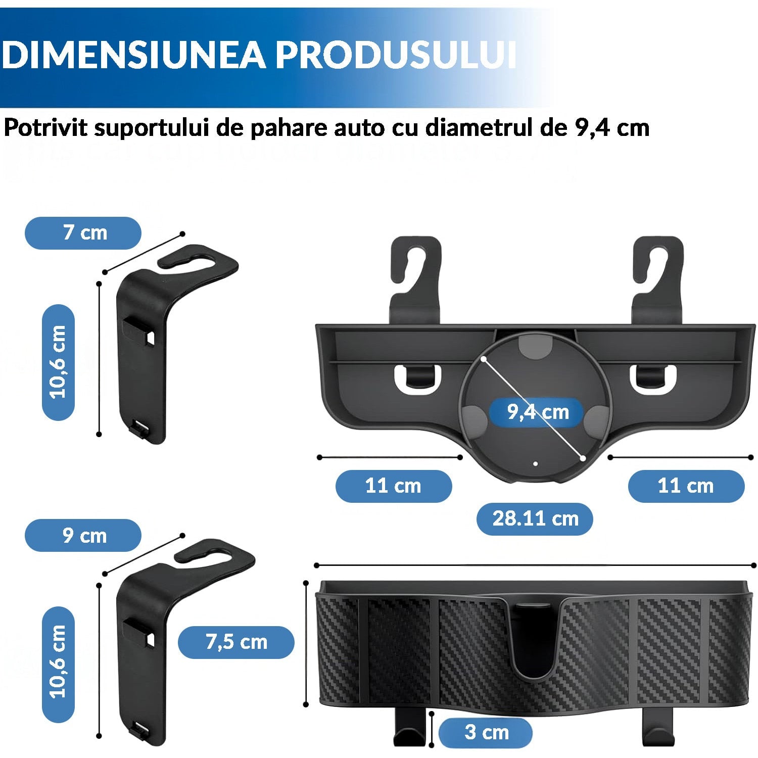 Set 2 Organizatoare Auto Spate NextWave®, 3-in-1 cu Suport Pahar, Depozitare Accesorii, Carlige Reglabile, Plastic Durabil – imaginea 8