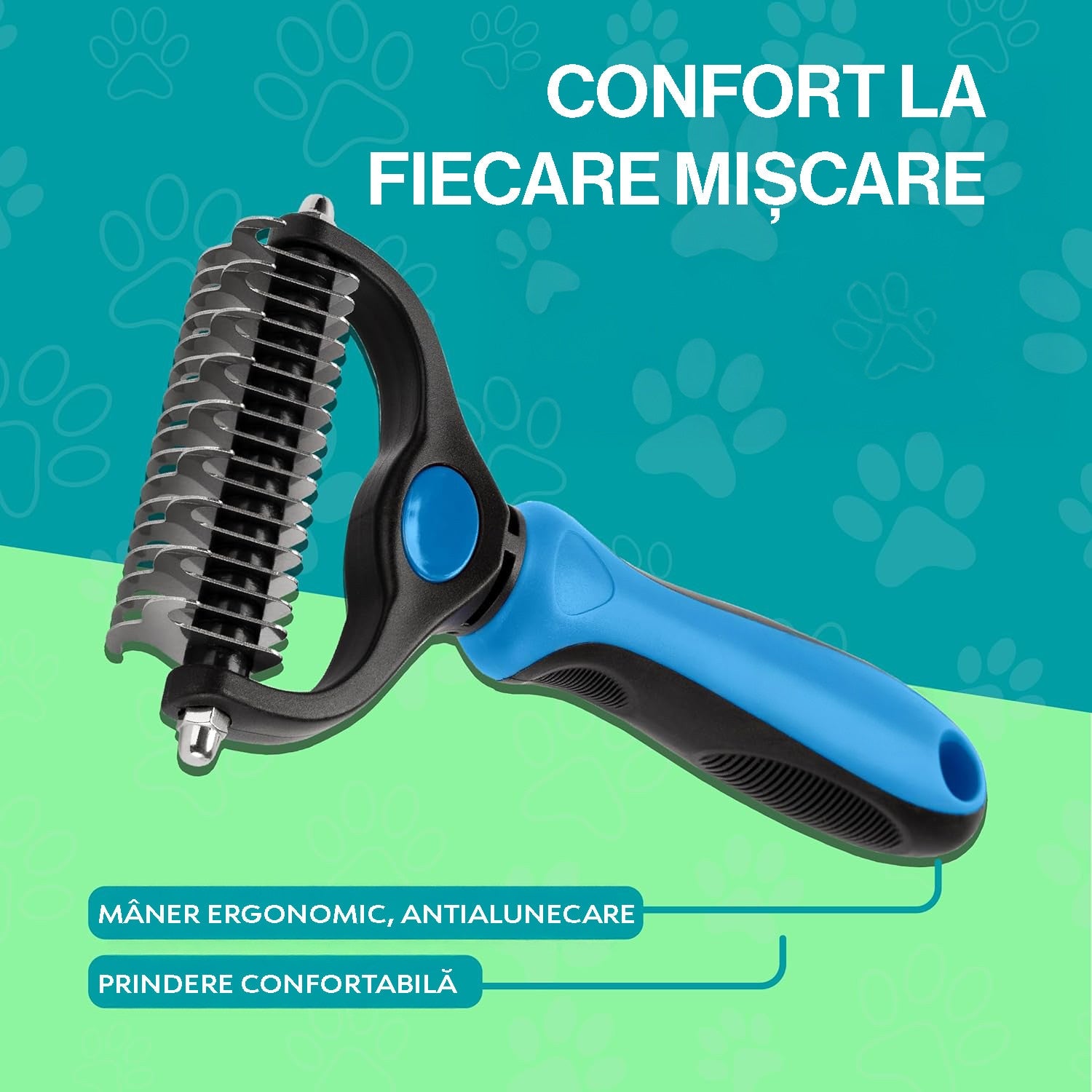 Perie profesionala NextWave® dubla pentru caini si pisici – reduce naparlirea cu pana la 95%, descurcare noduri si subtiere – imaginea 8