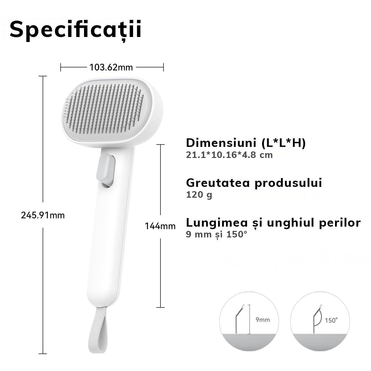 Perie pentru curatarea parului NextWave® de pisici, caini sau alte animale de companie, reutilizabila, Alb cu gri – imaginea 8