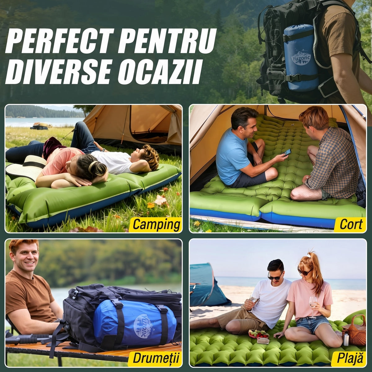 Saltea gonflabilă de camping dublă NextWave®️, pompă de picior integrată pentru umflare rapidă, perne încorporate, celule de – imaginea 8