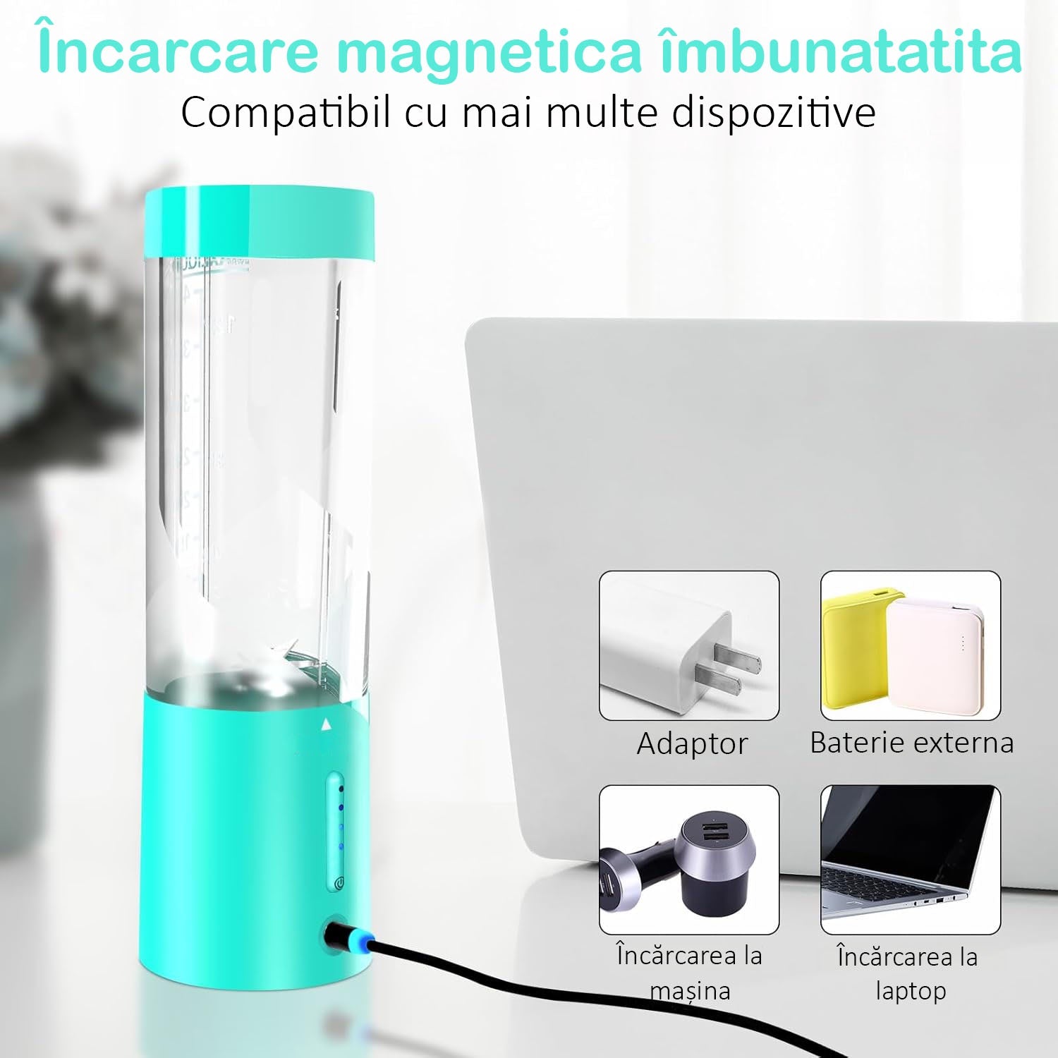 Mini Blender Electric NextWave™, Portabil, Multifunctional, Auto-curatare, Autonomie Mare, Baterie reincarcabila 4000mAh – imaginea 8