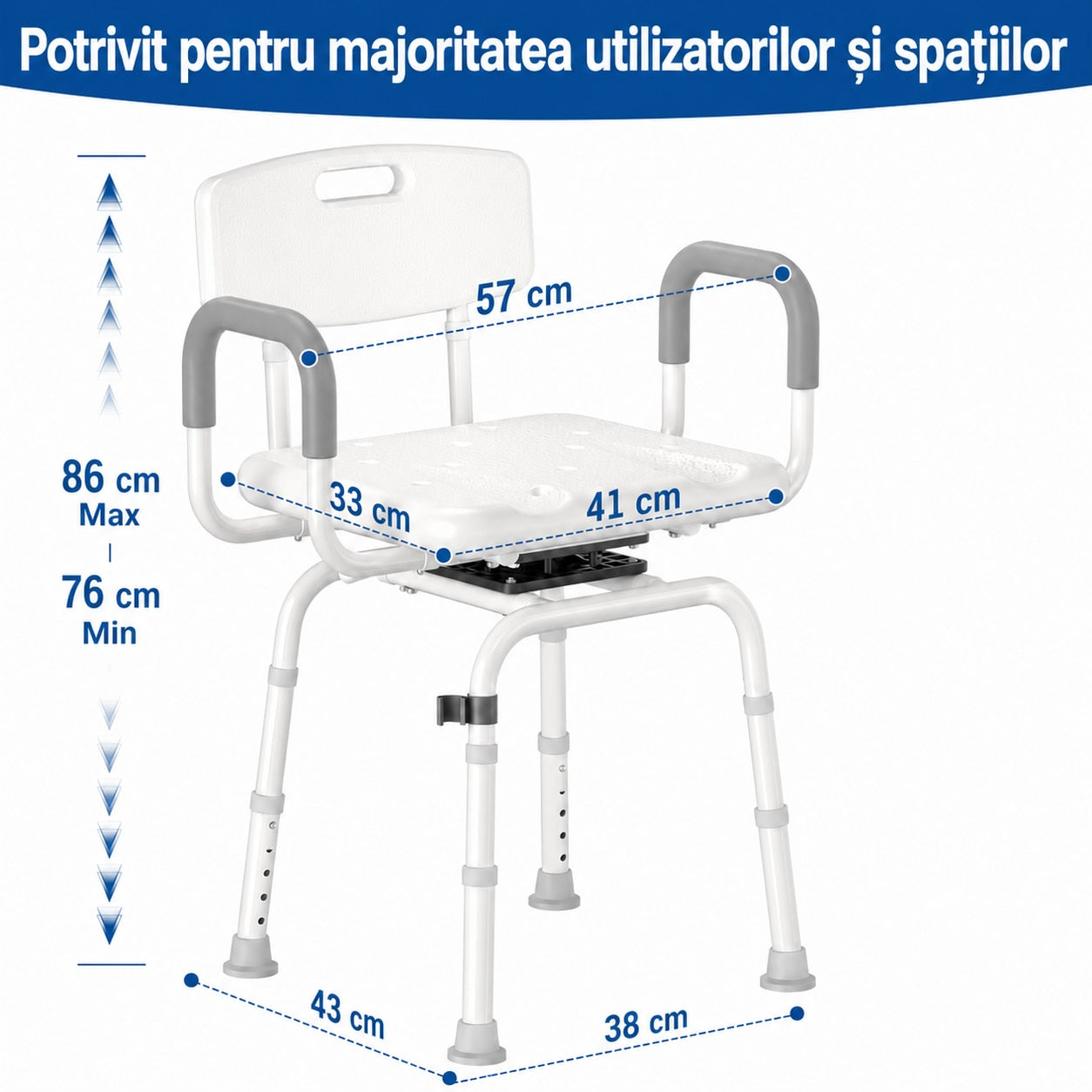 Scaun de dus NextWave®, rotativ la 360°, reglabil pe inaltime, cu spatar si cotiere, cadru rezistent din aluminiu, picioare – imaginea 8