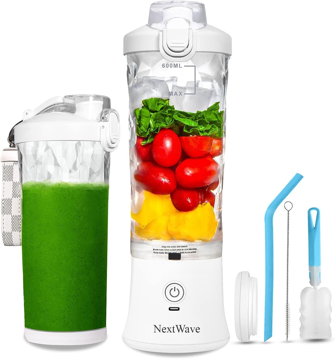 Mini Blender Electric Portabil NextWave™, Multifunctional, Auto-curatare, Autonomie Mare, Recipient detasabil cu capac – imaginea 8
