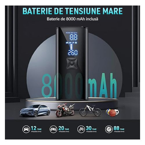 Compresor Auto Portabil Digital NextWave cu accumulator, 150PSI/10 Bari, Baterie Reincarcabila, pentru Anvelope Auto – imaginea 8