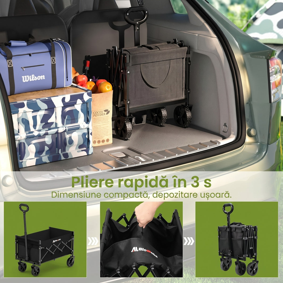 Cărucior pliabil utilitar NextWave®️, capacitate mare de încărcare 99,8 kg, roți pivotante la 360° pentru orice teren, mâner – imaginea 8