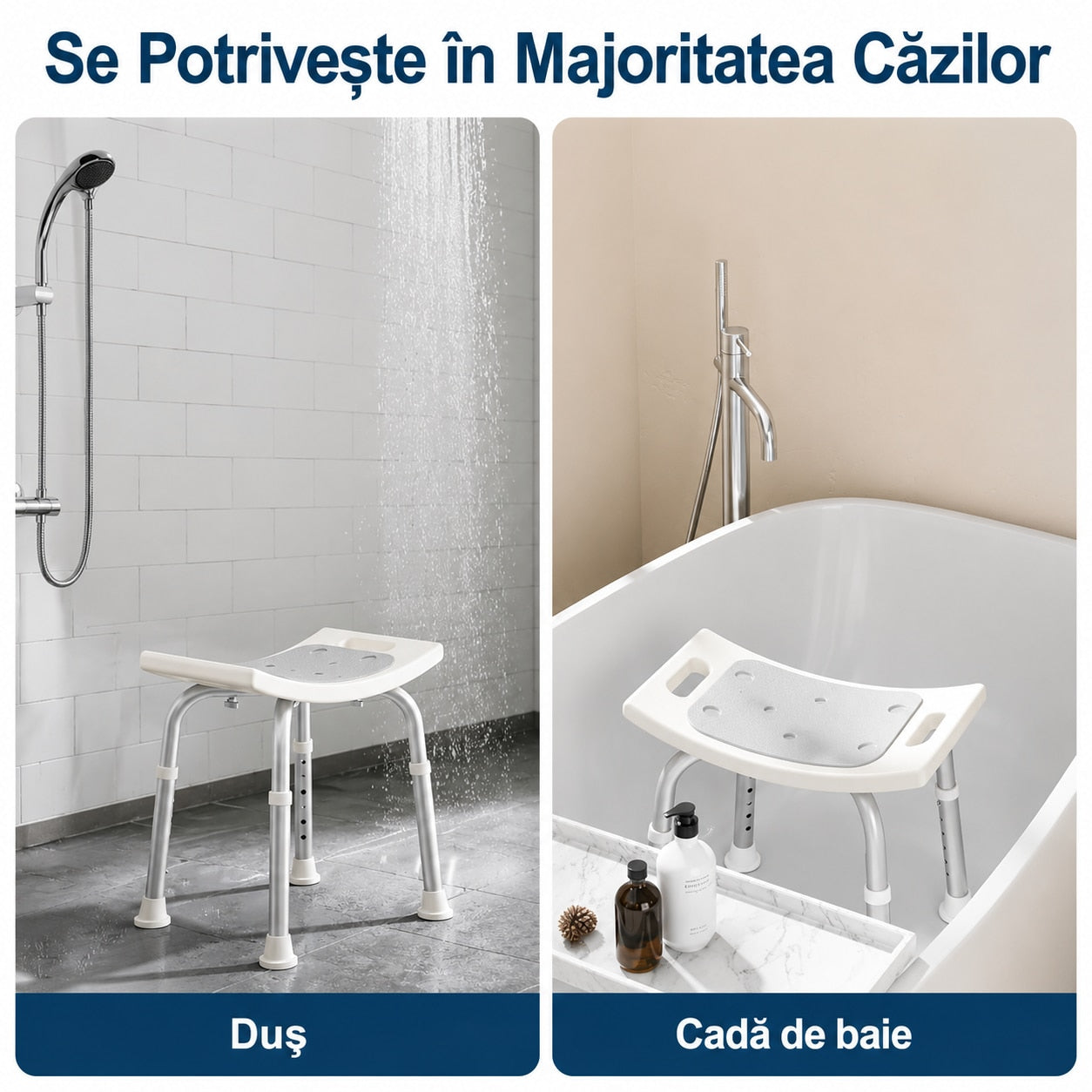 Scaun de dus NextWave® pentru baie si cada, reglabil pe inaltime, cadru rezistent din aluminiu, sezut confortabil, picioare – imaginea 8