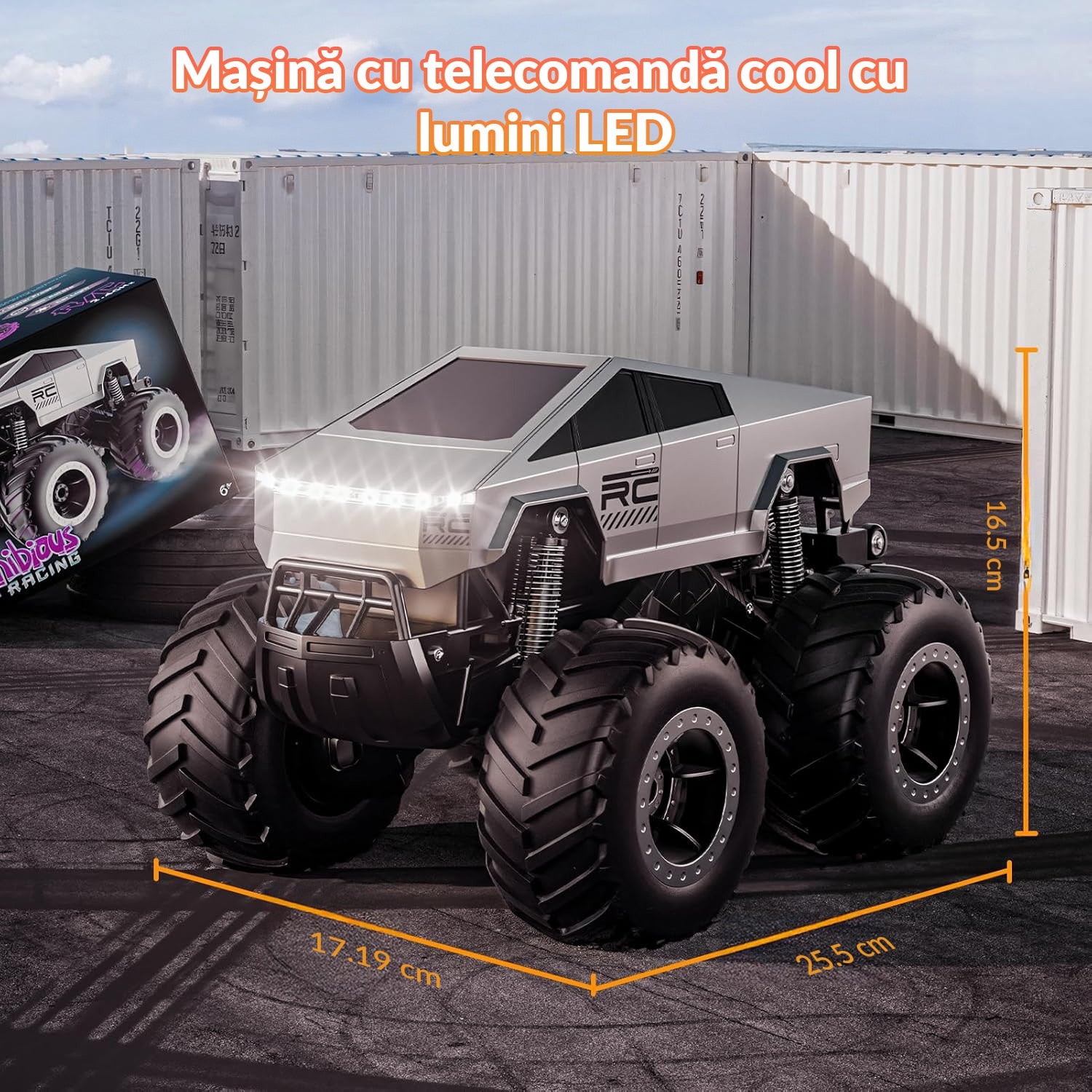 Masina cu telecomanda RC Cybertruck BeGenius®, 4WD Off-Road 1:16, Pentru Toate Tipurile de Teren, 360° Drift, Baterii tip – imaginea 8