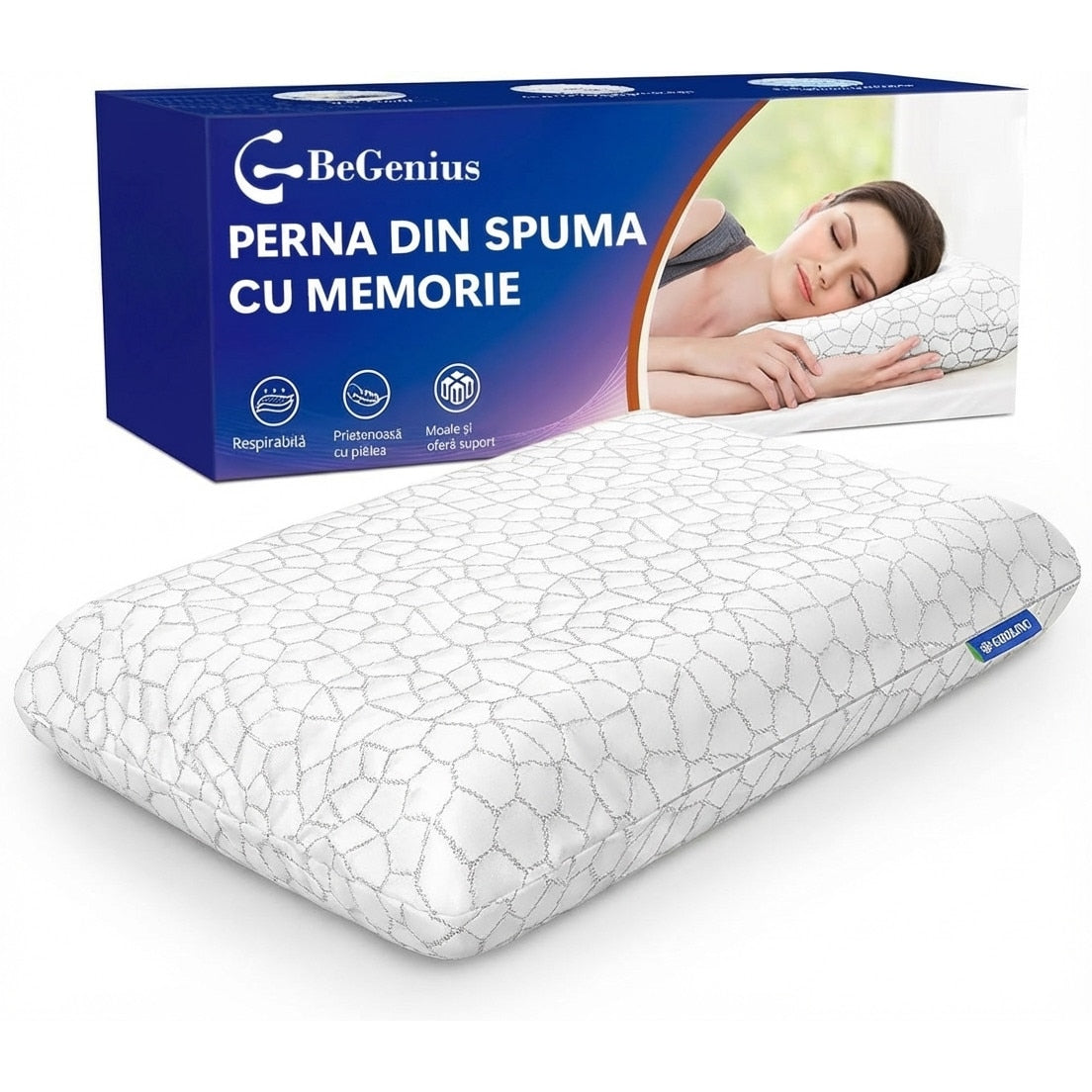 Perna ortopedica pentru dormit din spuma cu memorie cu gel BeGenius, Husa detasabila, Ergonomica ventilata pentru Gat si – imaginea 8