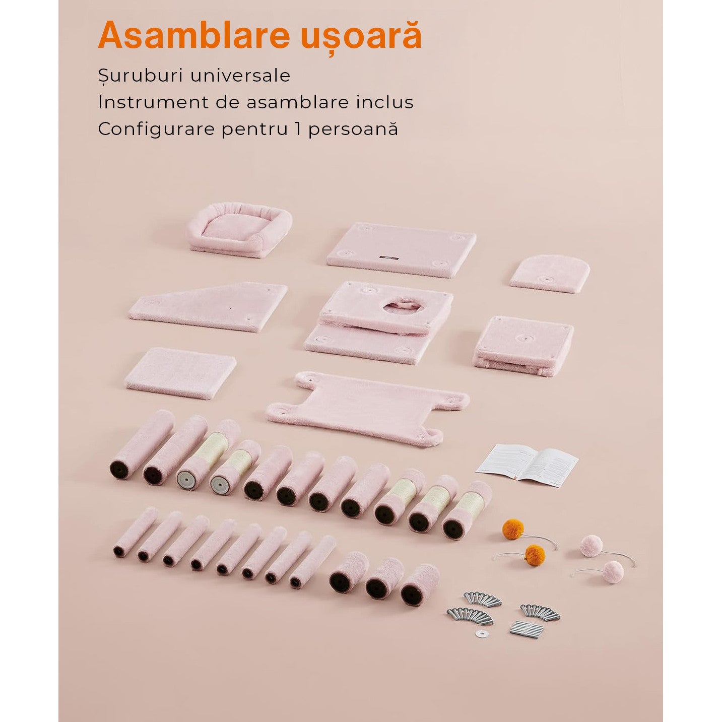Ansamblu de Joaca pentru Pisici NextWave®, tip turn, 2 platforme de observatie, 3 niveluri, 2 casuta, 5 stalpi pentru – imaginea 8