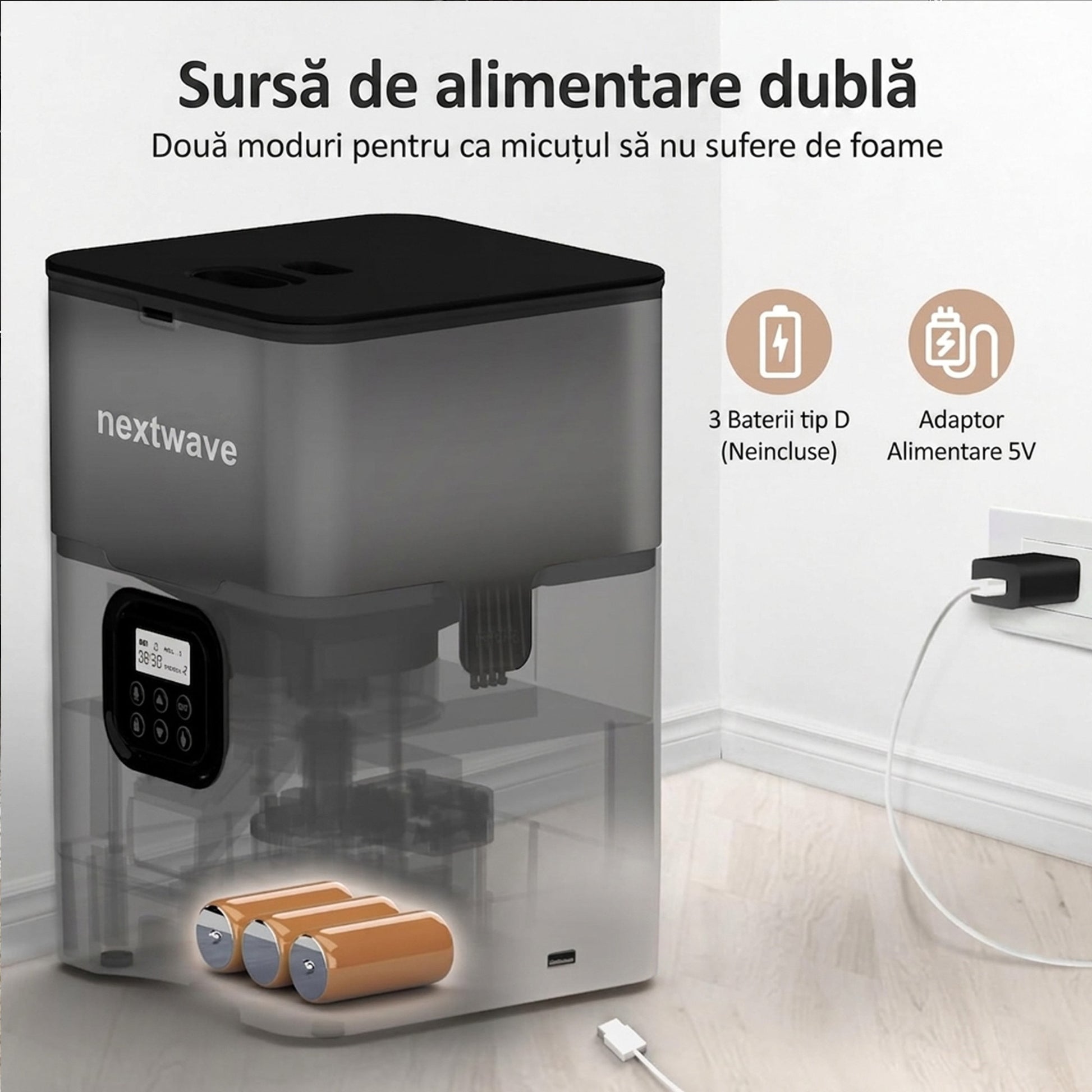 Hranitor Automat Digital Pisici si Caini NextWave®, Dispenser 4L, Rezervor Transparent, Mesaj Vocal Personalizat, 4 Mese/Zi – imaginea 8