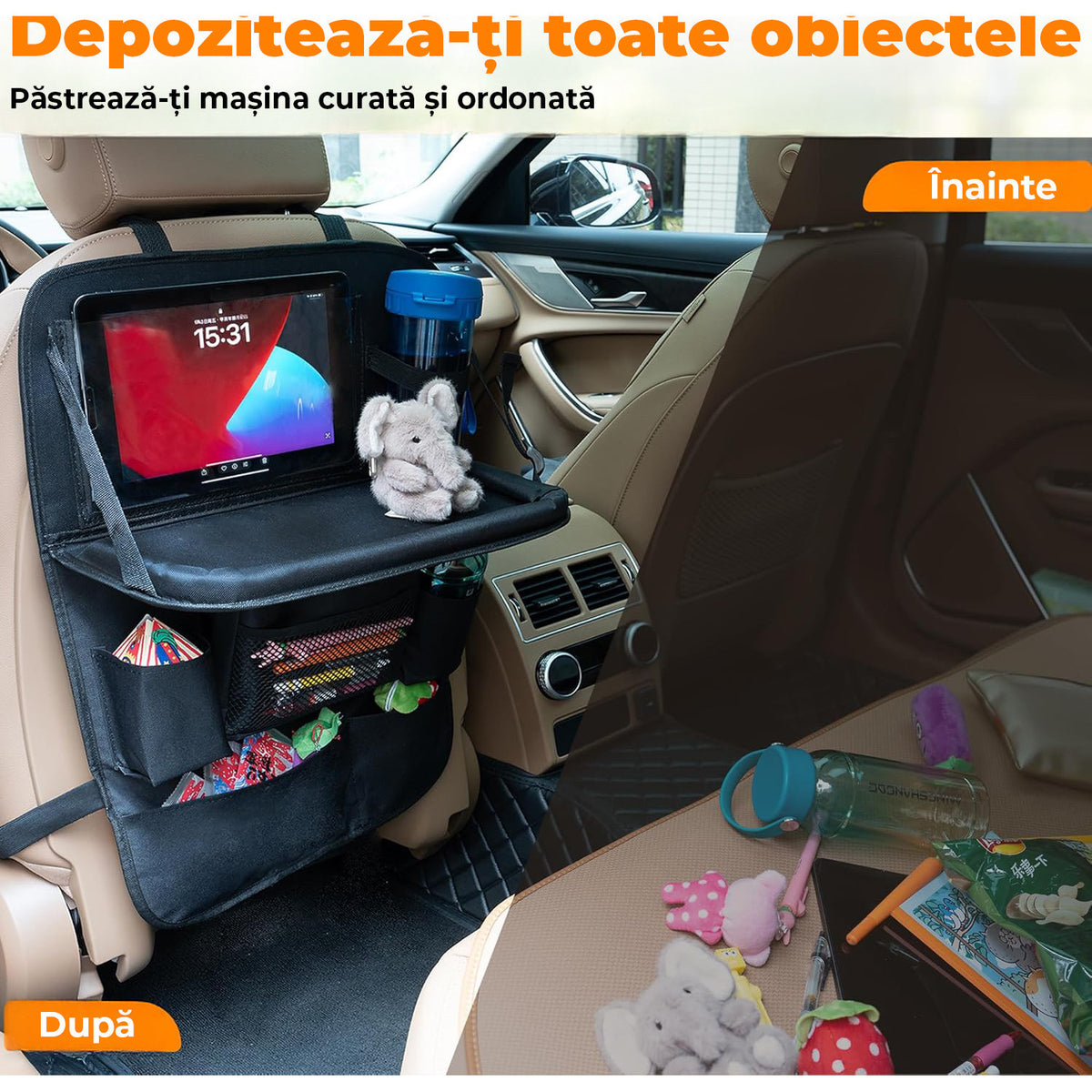 Husa spatar scaun auto NextWave®️, husa protectoare impermeabila pentru scaune, tava pliabila tip masa pentru tableta sau – imaginea 9