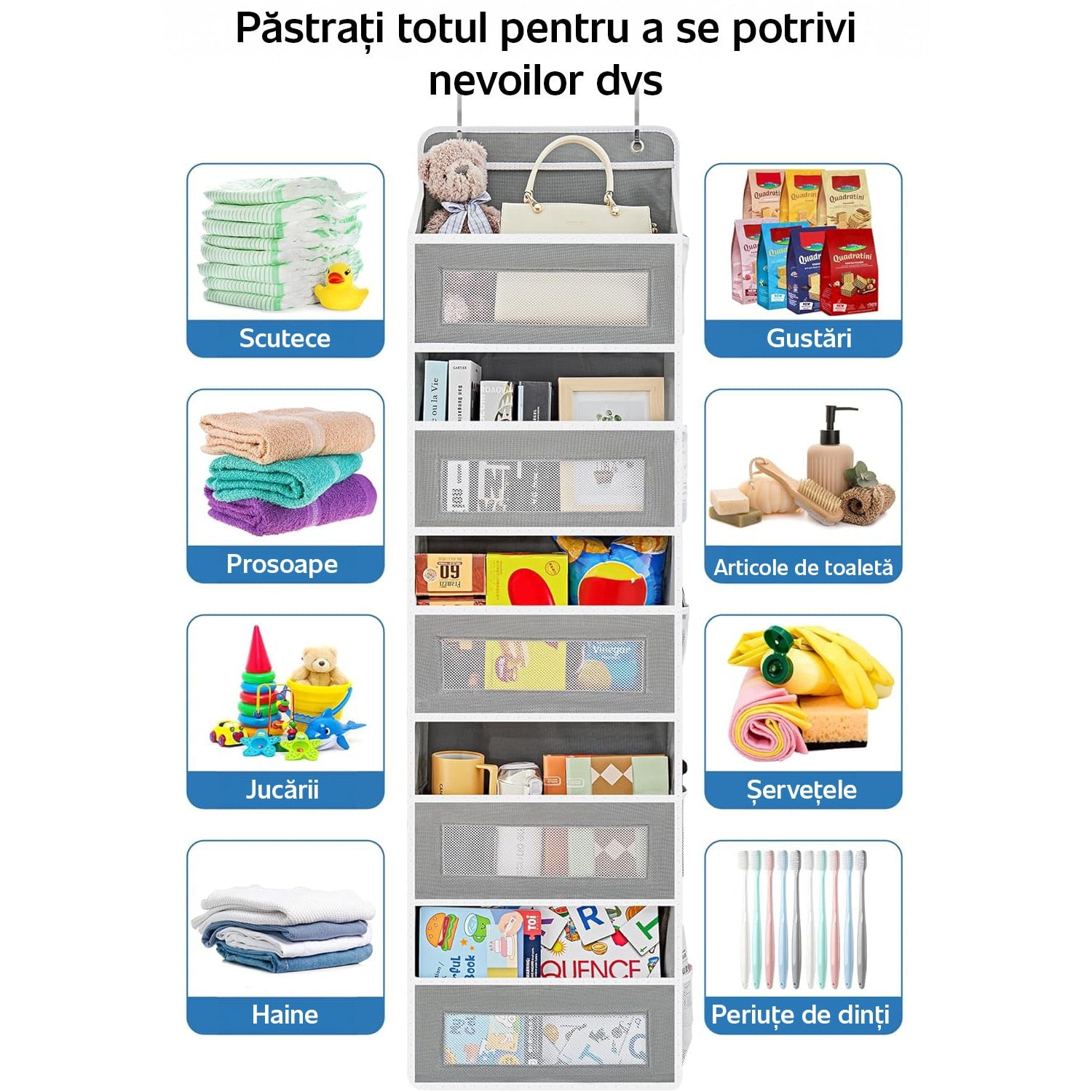Organizator de usa NextWave®️, 5 compartimente, depozitare pe perete cu raft, material netesut, pliabil, spatiu de – imaginea 9