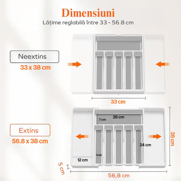 Organizator extensibil pentru tacamuri si ustensile de bucatarie NextWave® – suport sertar ajustabil 33–57 cm, cu 7–9 – imaginea 9