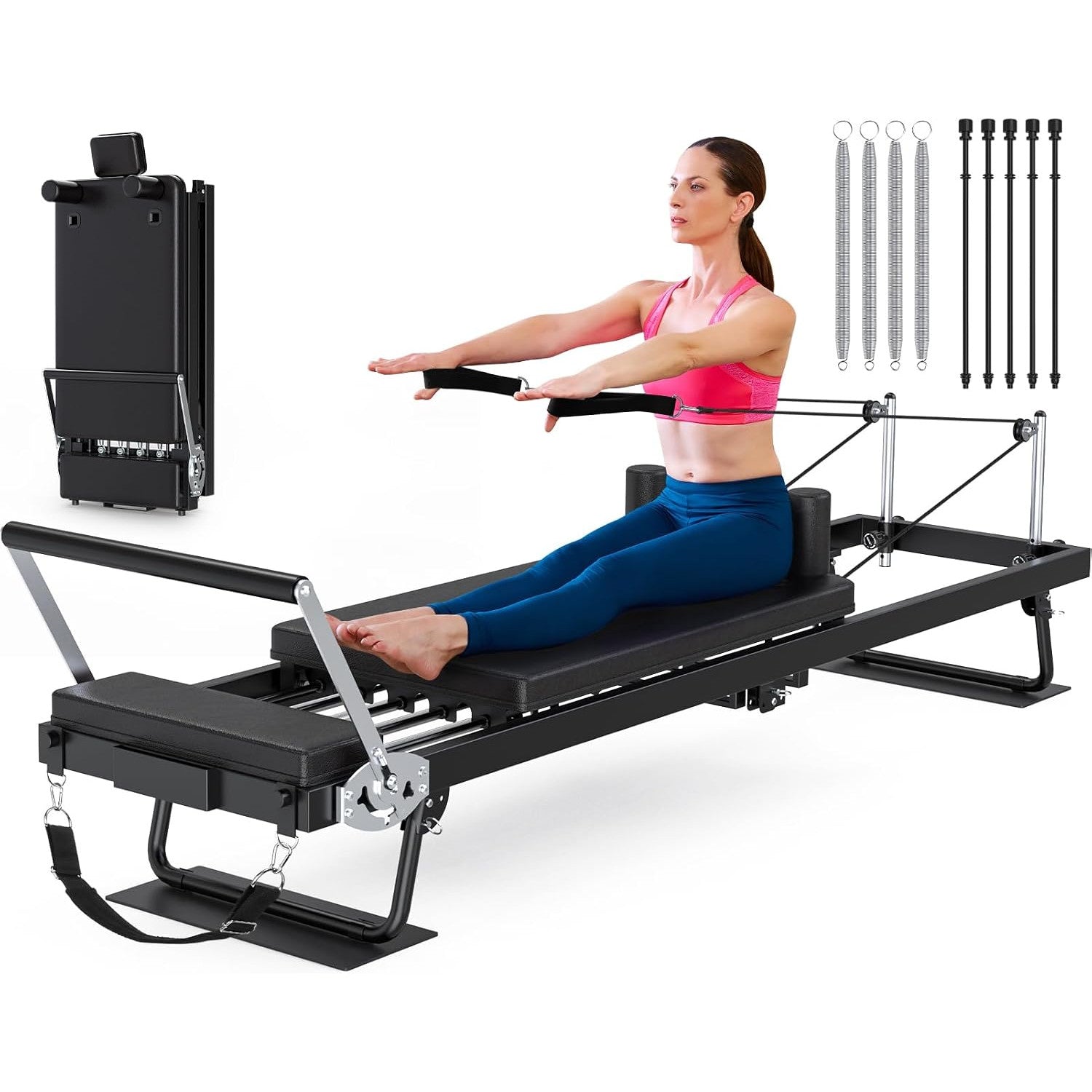 Aparat Pilates Reformer pliabil NextWave®️, pentru antrenamentul complet al corpului si recuperare, rezistenta dubla – imaginea 9