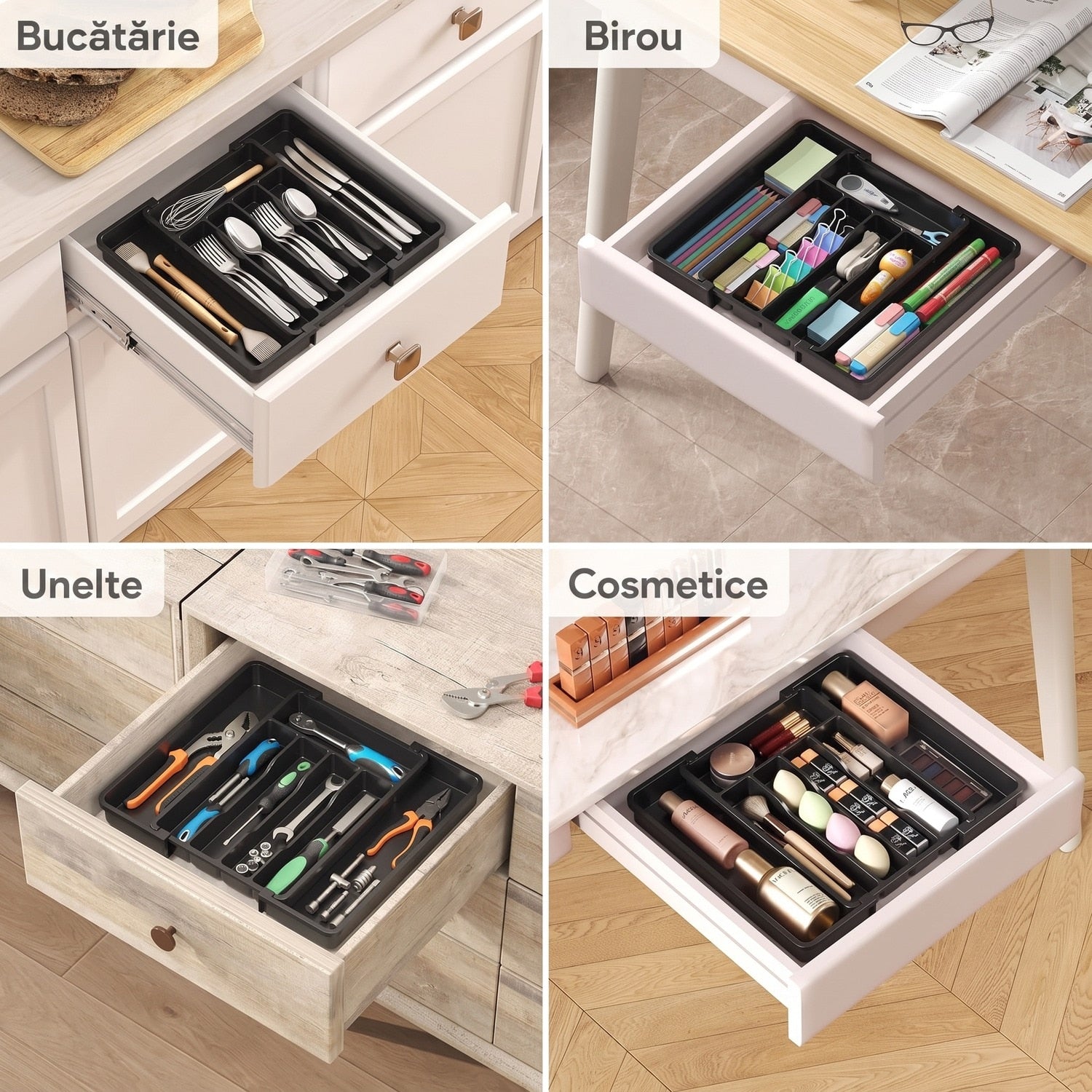 Organizator extensibil pentru tacamuri si ustensile de bucatarie NextWave® – suport sertar ajustabil 33–57 cm, cu 7–9 – imaginea 9