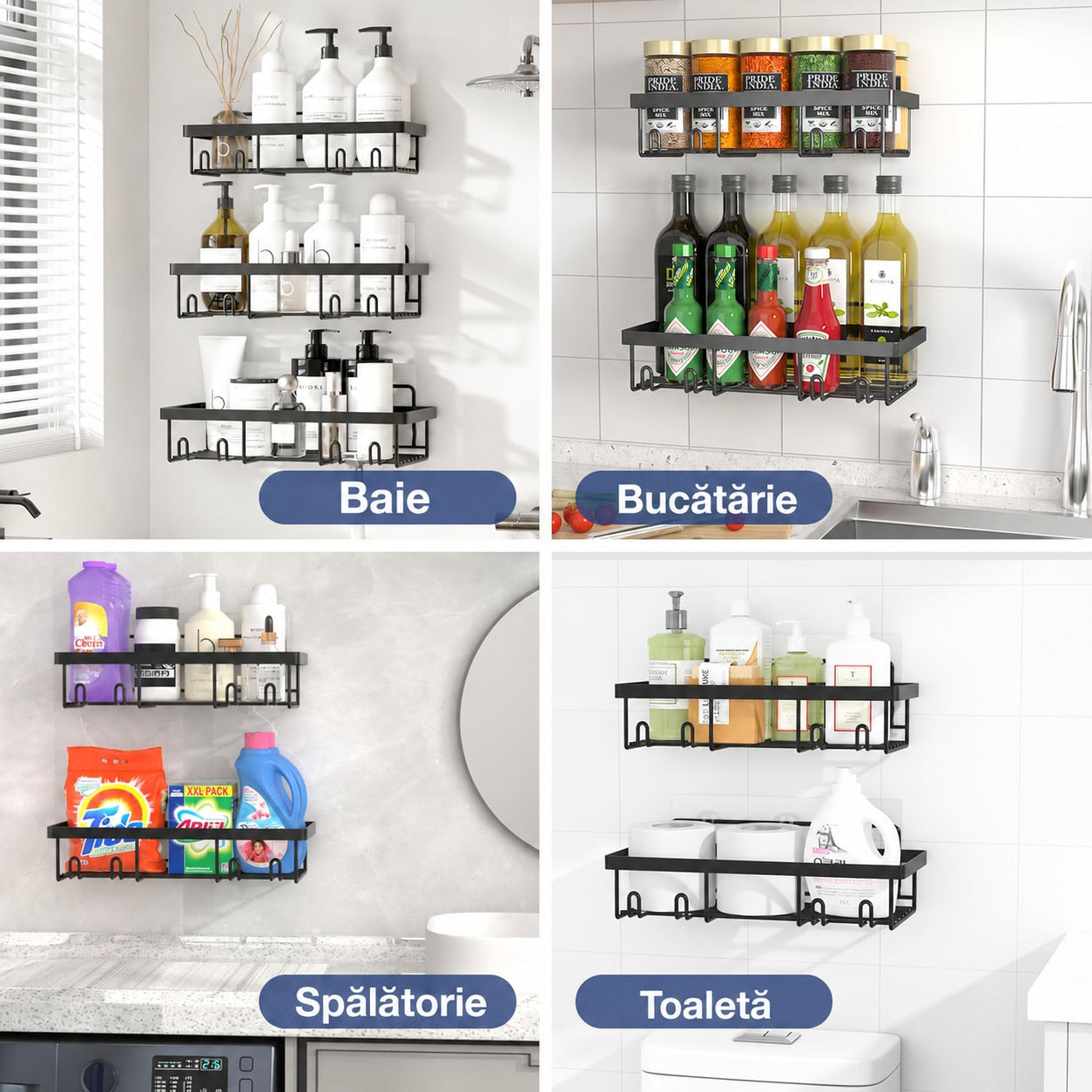 Raft de baie NextWave® la set, 5 piese cu 3 etajere pentru dus, 1 suport pentru sapun si 1 suport pentru periute de dinti – imaginea 9