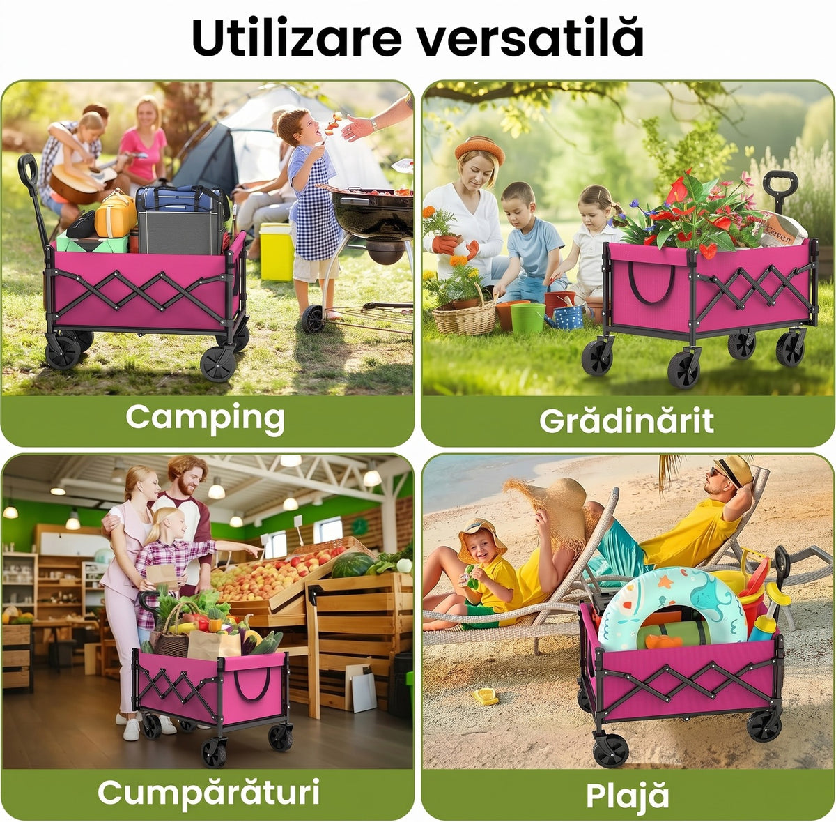 Cărucior pliabil NextWave®️, transport ușor și pliere compactă, roți rotative 360° pentru orice teren, mâner telescopic – imaginea 9