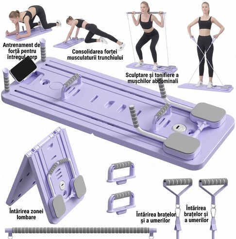 Placă Pilates Reformer NextWave®️, aparat fitness pliabil 5 în 1 pentru antrenament complet acasă, benzi elastice de – imaginea 9