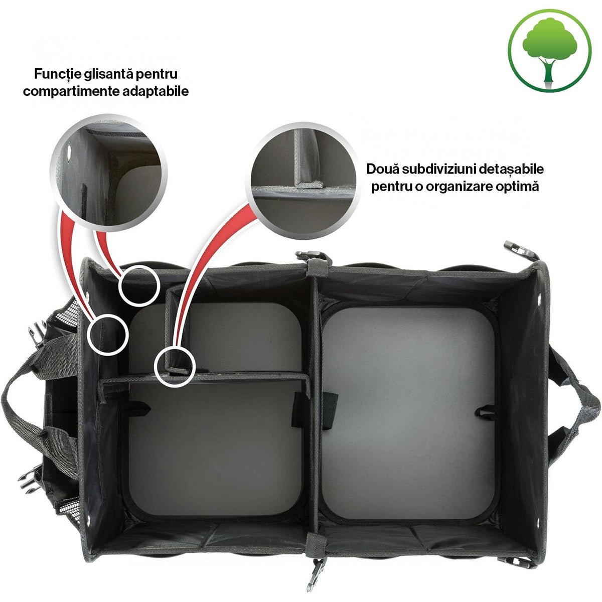 Organizator portbagaj auto pliabil NextWave®️ L, compartimentare personalizabila cu subdivizor detasabil, 2 buzunare mari – imaginea 9