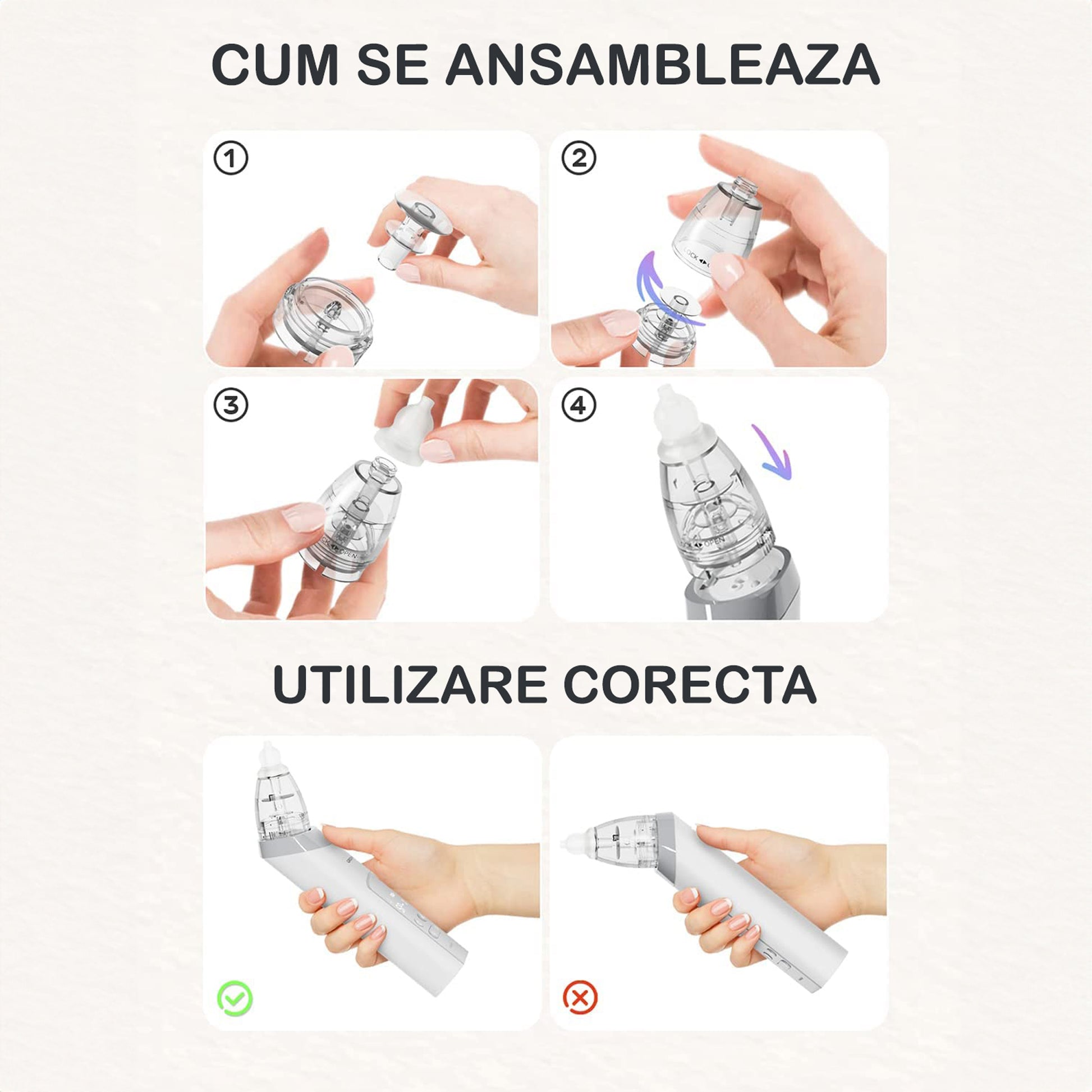 Aspirator nazal electric NextWave™, pentru bebelusi si copii, silentios, Portabil, 3 Trepte de Aspirare, 3 Capete de – imaginea 9