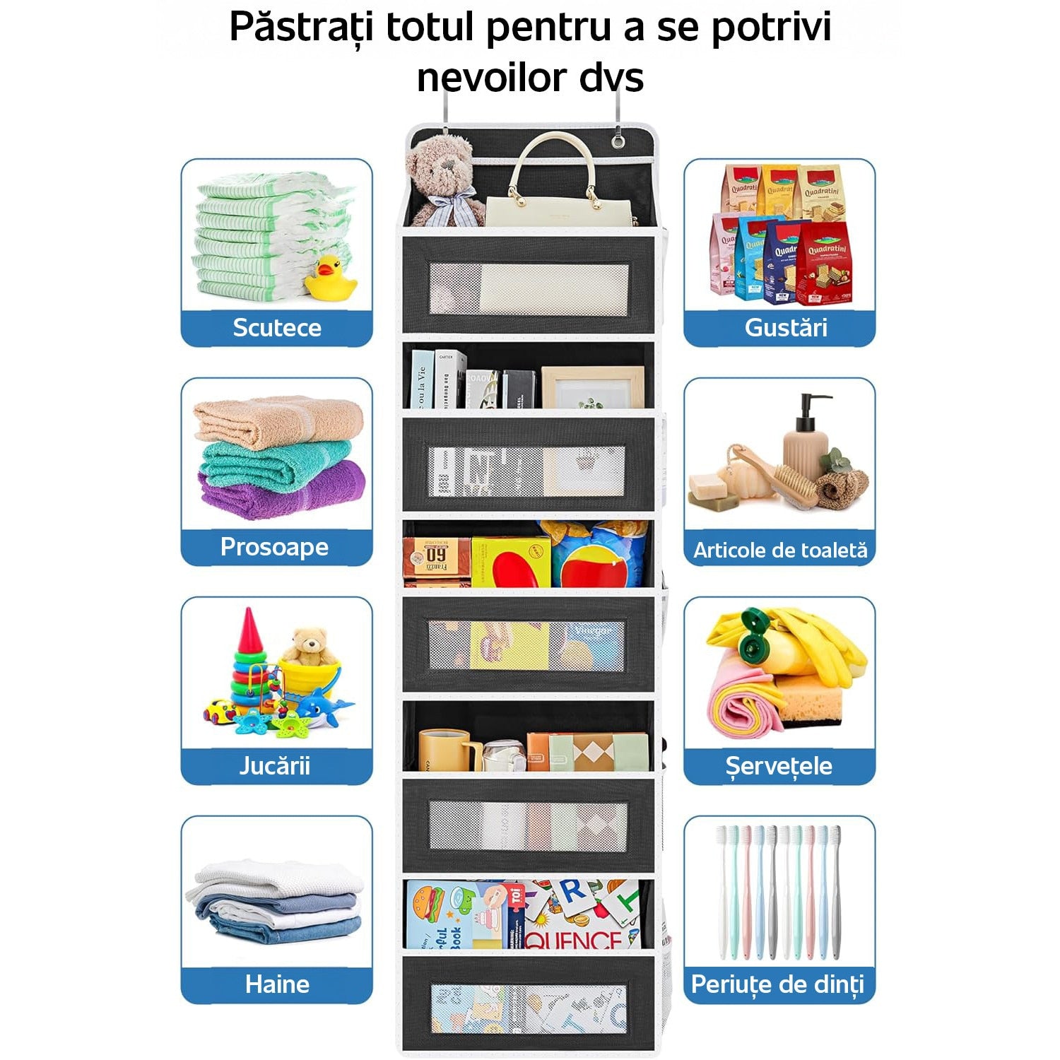 Organizator de usa NextWave®️, 5 compartimente, depozitare pe perete cu raft, material netesut, pliabil, spatiu de – imaginea 9