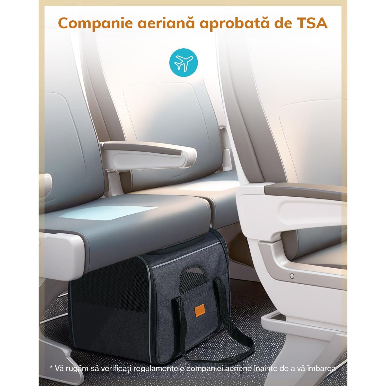 Geanta pentru transport animale mici NextWave®, pisica, caine, iepure, din panza, 45x35x33 cm, Baza rezistenta cu covoras – imaginea 9
