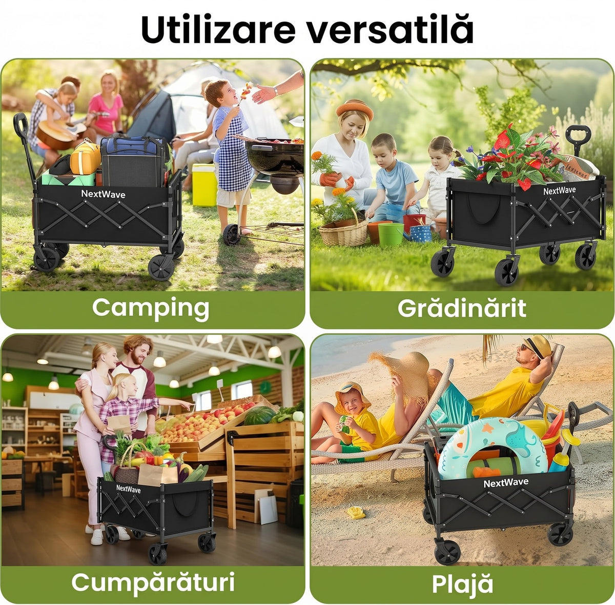 Cărucior pliabil utilitar NextWave®️, capacitate mare de încărcare 99,8 kg, roți pivotante la 360° pentru orice teren, mâner – imaginea 9