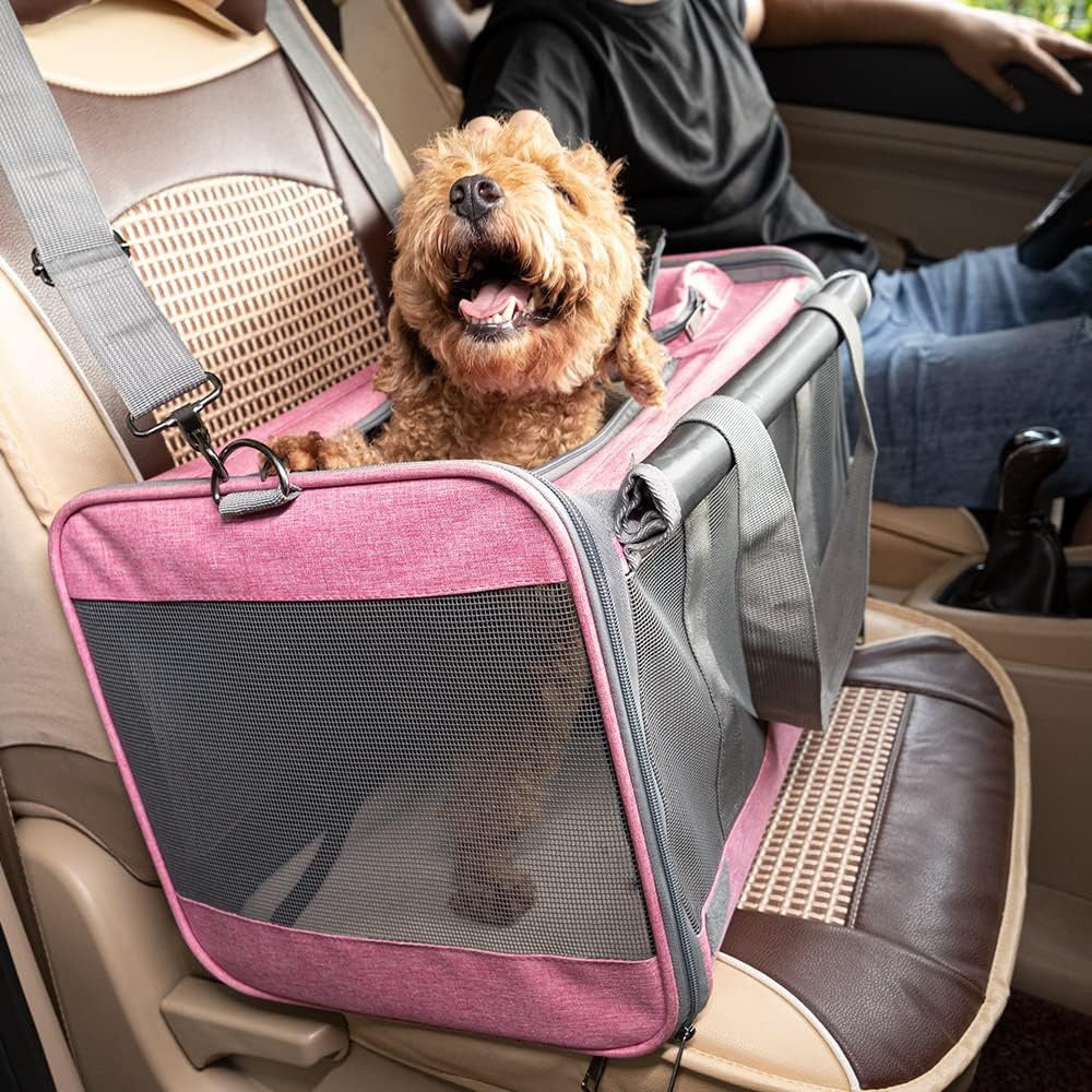 Geanta pentru transport animale mici NextWave®, pisica, caine, iepure, din panza, 46x30x30, Baza rezistenta cu covoras, Usor – imaginea 9