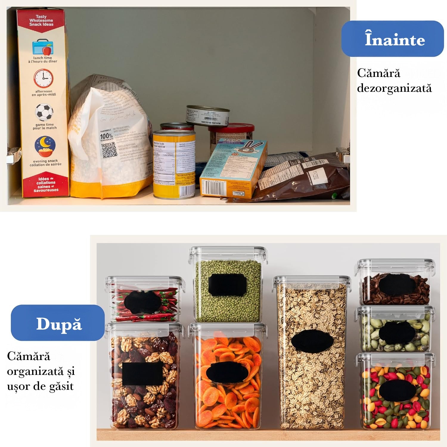 Set 14 recipiente depozitare alimente NextWave® – plastic alimentar transparent fara BPA, capace negre etanse, utilizabile – imaginea 9