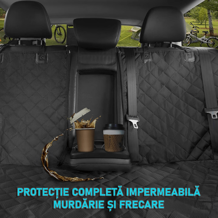 Husa scaune auto pentru transport animale NextWave®️, universala, caini si pisici, taxi, ride sharing, ofera protectie bancheta spate, impermeabila, antialunecare, negru