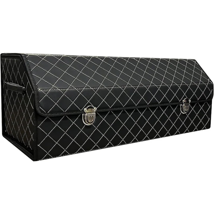 Organizator portbagaj auto Premium NextWave®️, Multifunctional, Pliabil, Rezistent, Manere Laterale, Prindere cu catarame, 3 compartimente mari, 75x31x30 cm, alb negru