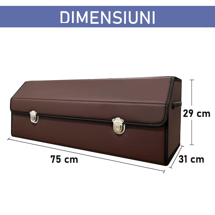 Organizator portbagaj auto Premium NextWave®️, Multifunctional, Pliabil, Rezistent, Manere Laterale, Prindere cu catarame, 3 compartimente mari, 75x31x30 cm, Maro