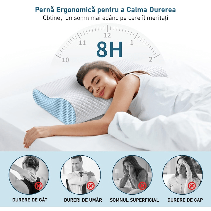 Pernă pentru dormit NextWave Spumă cu memorie ergonomică Confort echilibrat pentru somn odihnitor 60x40 cm