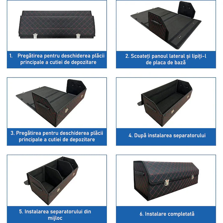 Organizator portbagaj auto Premium NextWave®️, Multifunctional, Pliabil, Rezistent, Manere Laterale, Prindere cu catarame, 3 compartimente mari, 75x31x30 cm, Rosu Negru