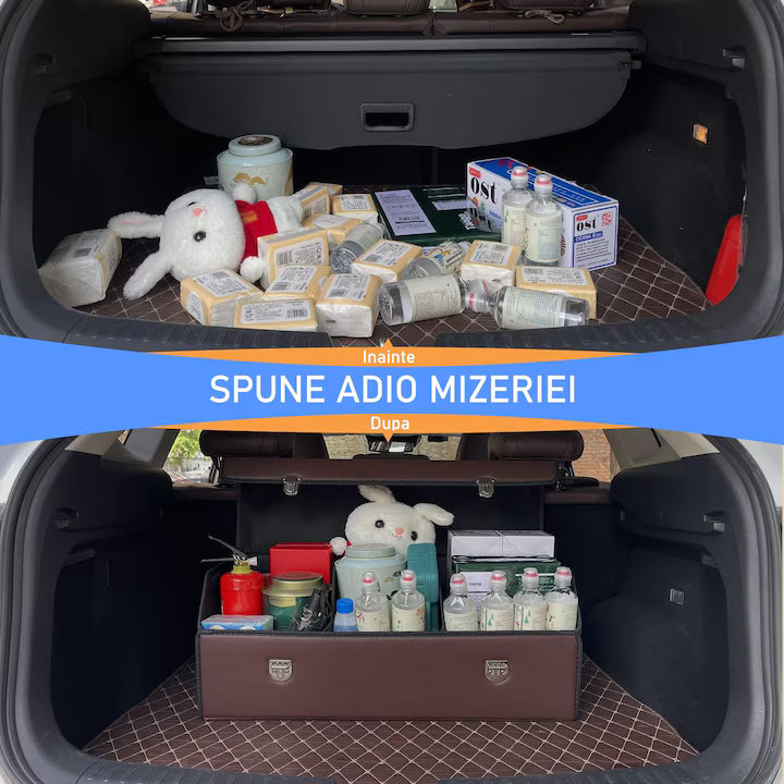 Organizator portbagaj auto Premium NextWave®️, Multifunctional, Pliabil, Rezistent, Manere Laterale, Prindere cu catarame, 3 compartimente mari, 75x31x30 cm, Maro
