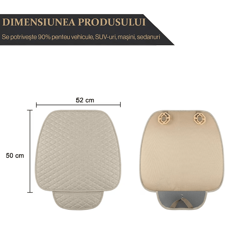 Husa scaun auto universala NextWave®️, ofera protectie pentru sezut scaun fata, design elegant cu buzunar pentru depozitare, anti-alunecare, material respirabil, pentru toate sezoanele, 50x 50 cm