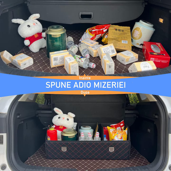 Organizator portbagaj auto Premium NextWave®️, Multifunctional, Pliabil, Rezistent, Manere Laterale, Prindere cu catarame, 3 compartimente mari, 75x31x30 cm, Rosu Negru