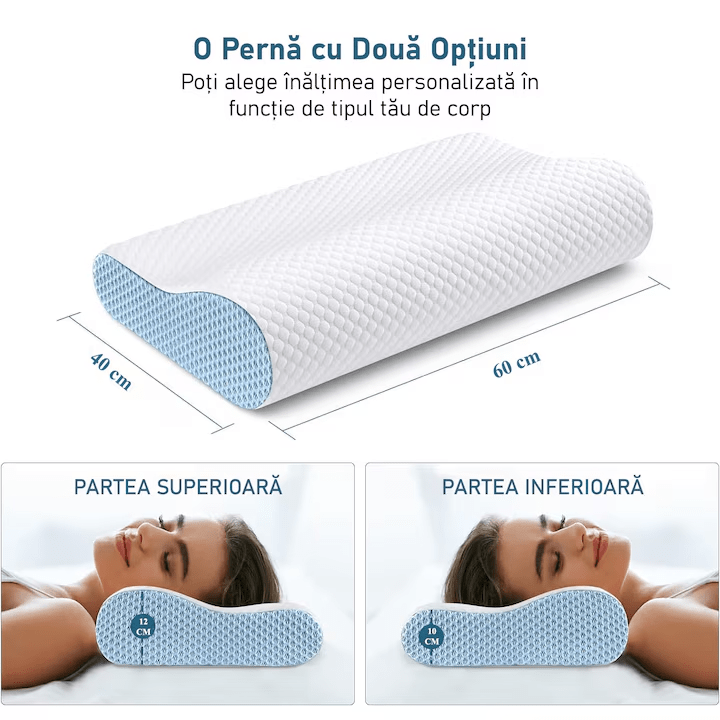 Pernă pentru dormit NextWave Spumă cu memorie ergonomică Confort echilibrat pentru somn odihnitor 60x40 cm